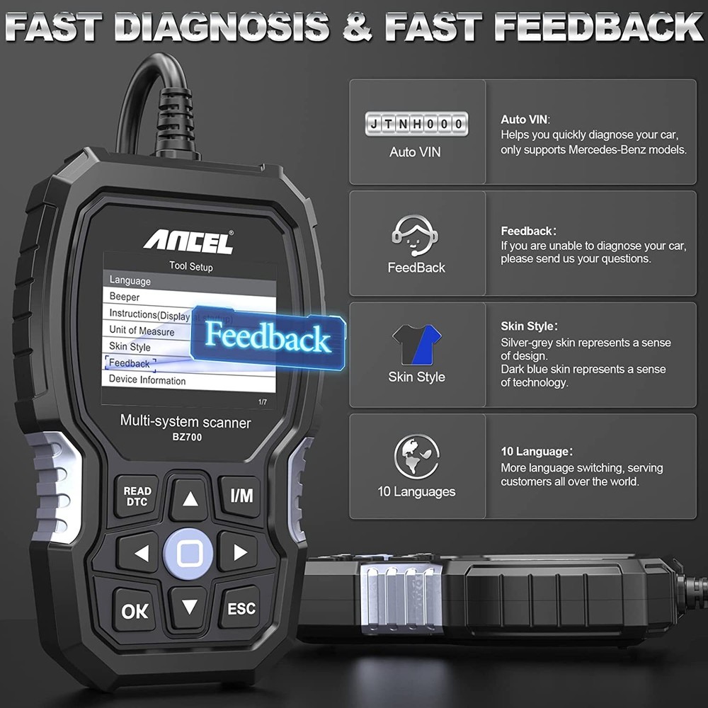 ANCEL BZ700 Full System Diagnostic for Mercedes Benz OBD2 Scanner Code Reader