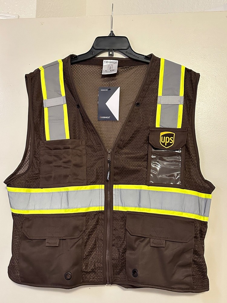 Brown safety vest reflective with pockets