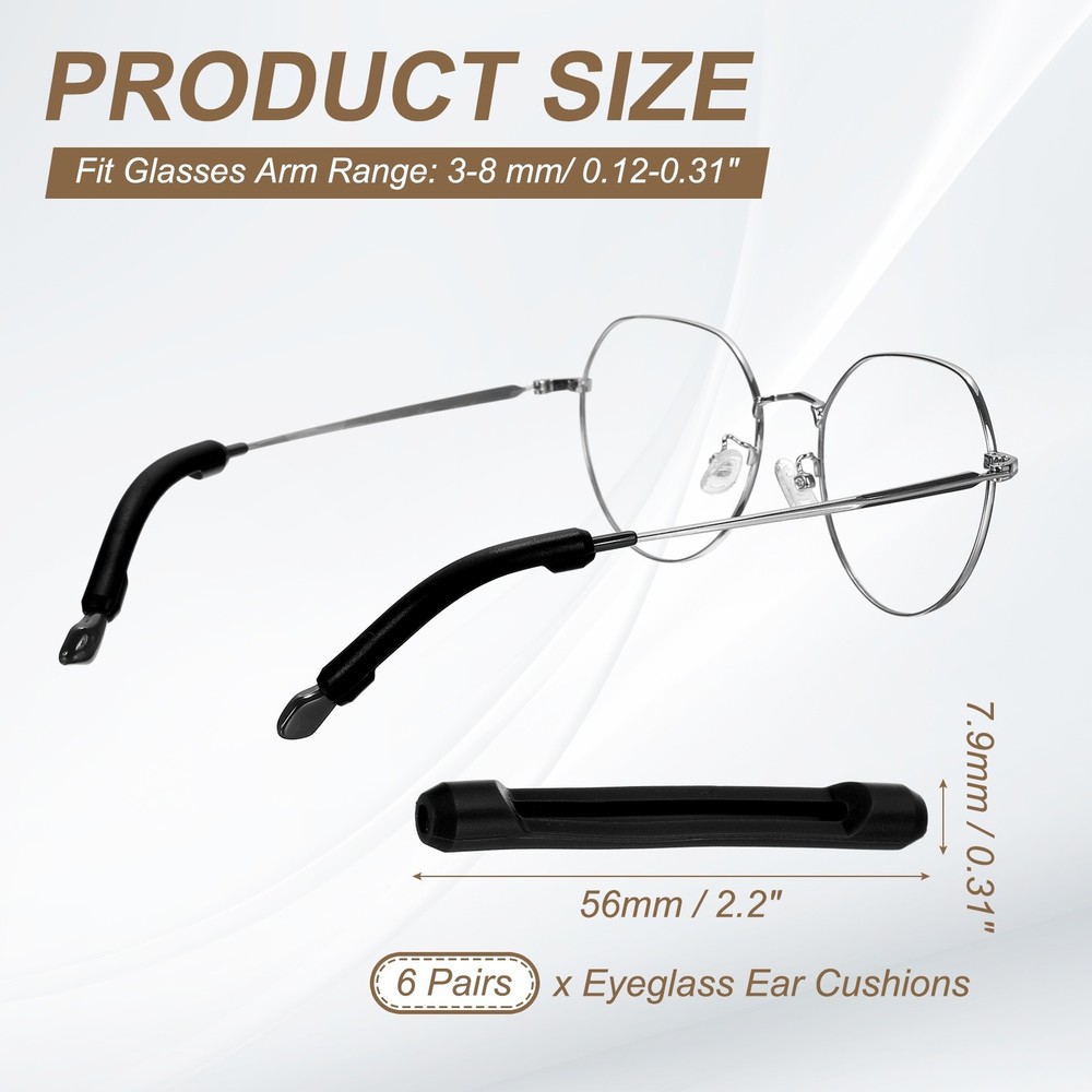 6 Pair Eyeglasses Temple Tips Sleeve Retainer Retainer Black