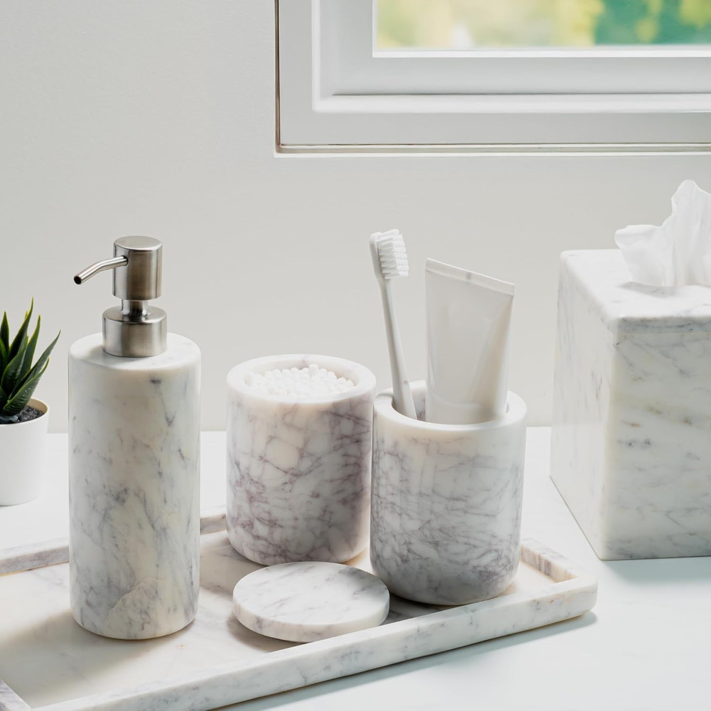 Marble Bathroom Accessories Set, Solid Natural Marble, Complete Vanity Set with