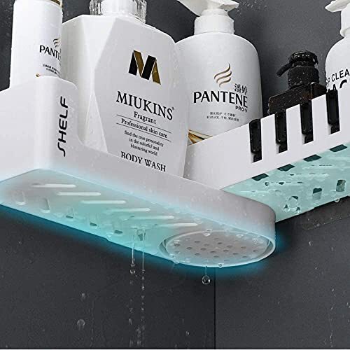 Adhesive Shower Caddy with Hooks Expandable Bathroom Storage Shelf