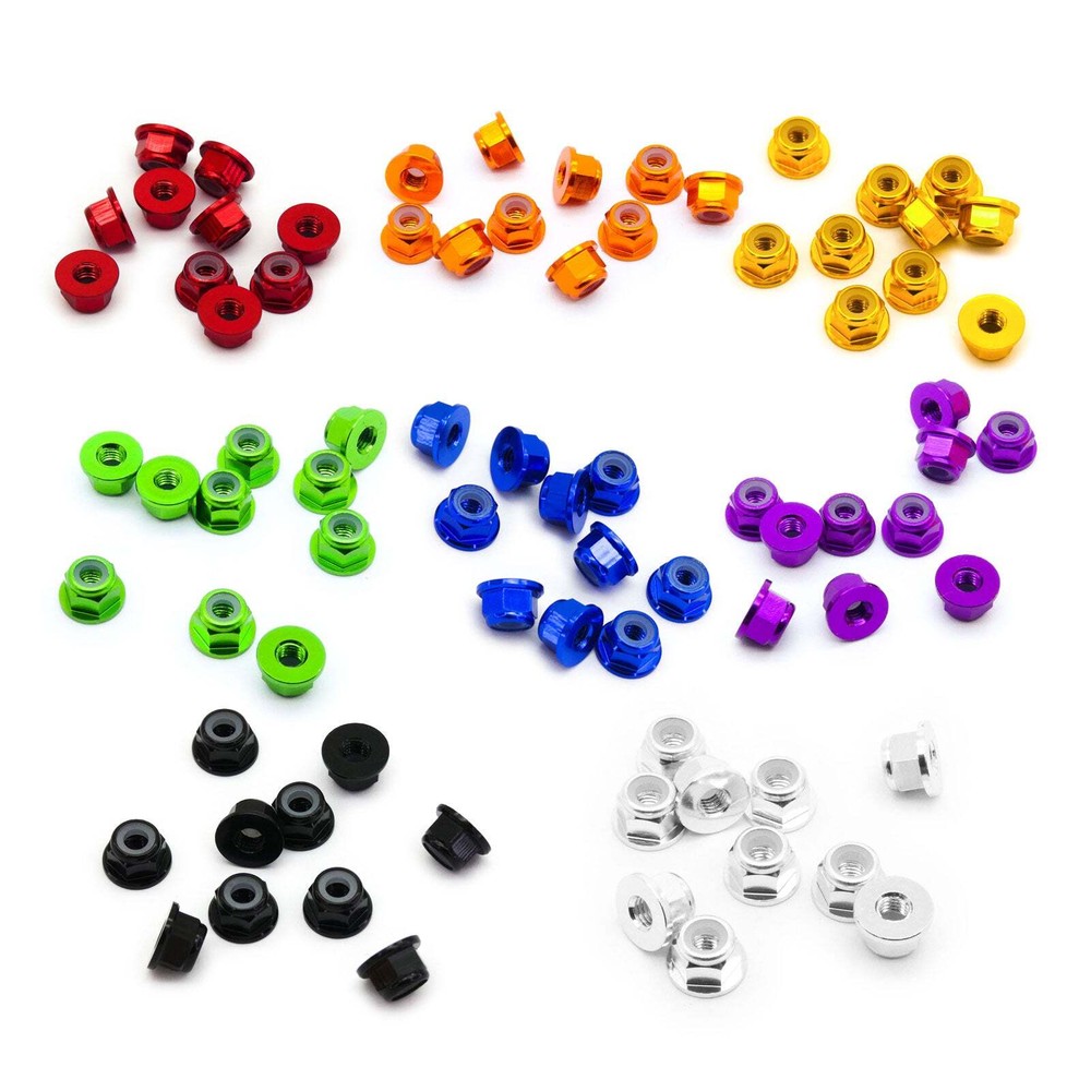 10pcs M4 Flange Locking Hex Nuts Nylon Insert Anodized Aluminum (Color Options)