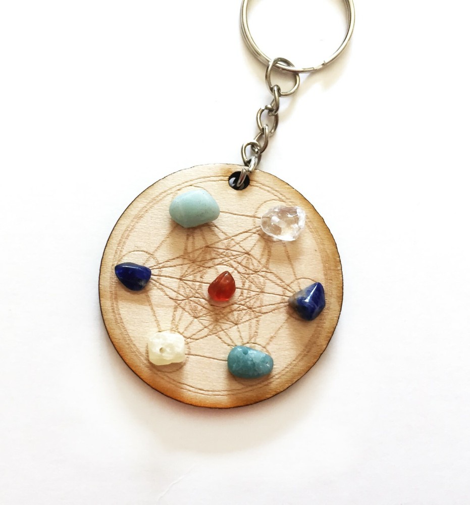 Laser engraved 2” Metratrone’s Cube Crystal Grid Key Chain