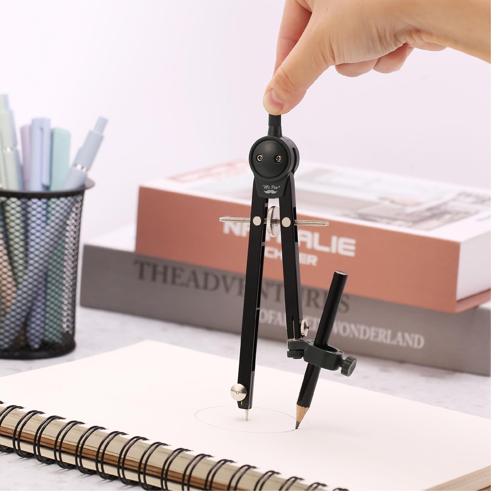 Mr. Pen- Compass for Geometry, Black, with Pencil, Drawing Black