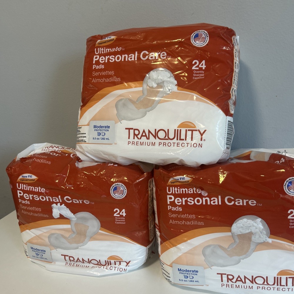Tranquility Personal Care Pads, Moderate, THREE Pack/72 total New