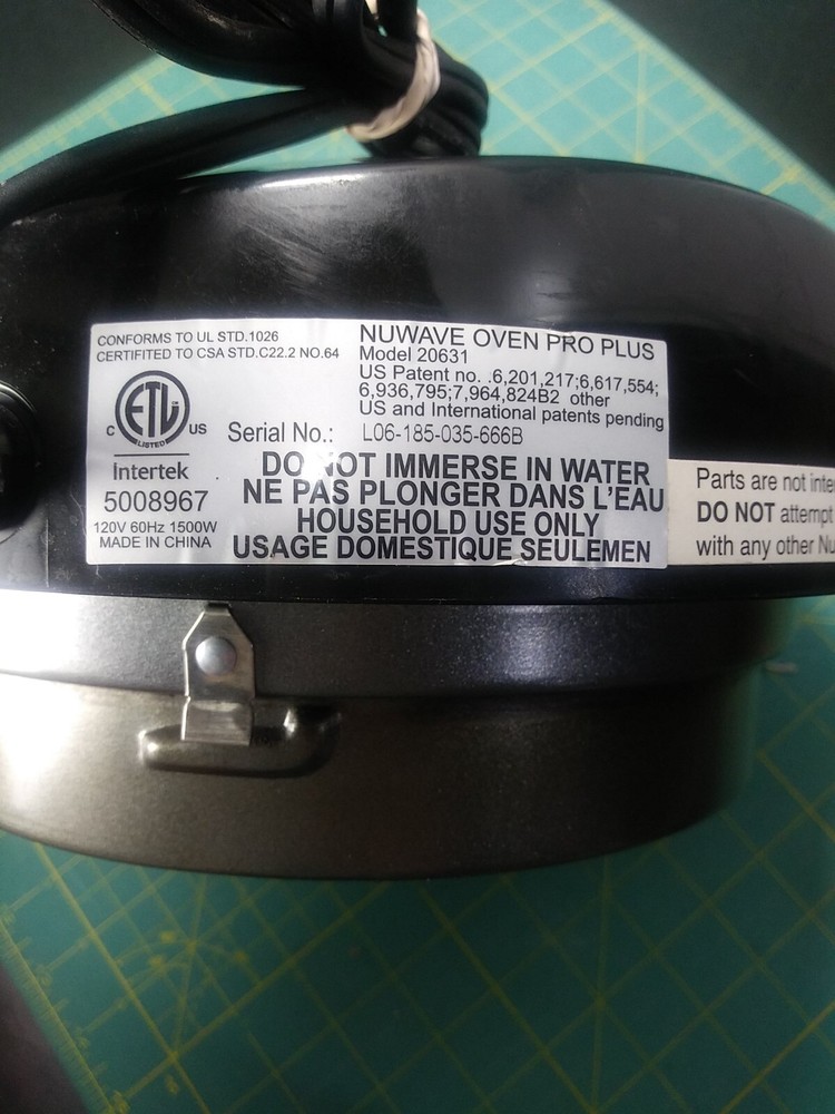 Nuwave Pro plus Electric Infrared Oven Model 20631 Replacement Motor Head Only