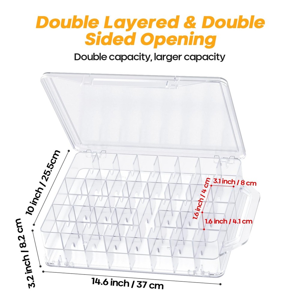 Gbivbe 46 Grids Sewing Organizer, Double Sided Thread Box Transparent