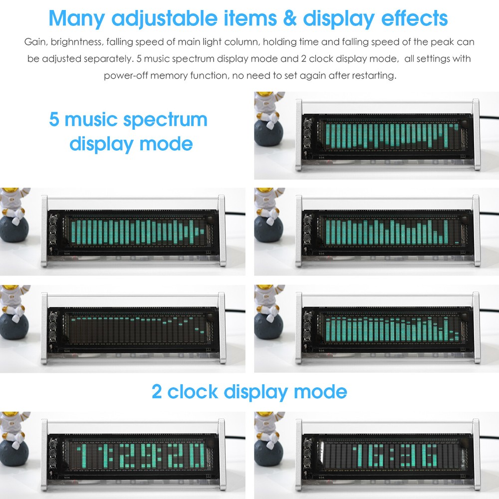 VFD Audio Spectrum Analyzer Bluetooth Desk Clcok Speaker Receiver w/IR Control