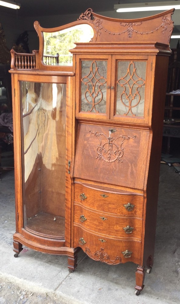 VICTORIAN OAK DESK BOOKCASE COMBINATION