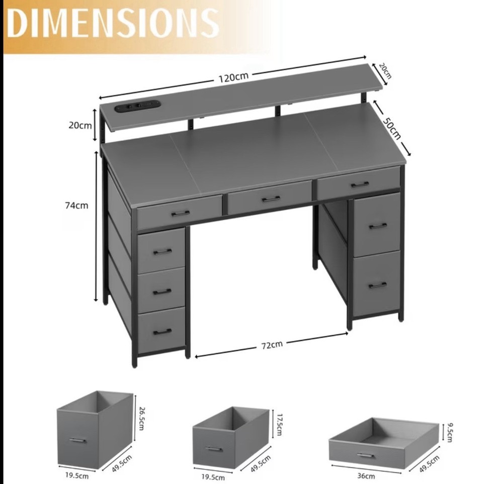 Desk 8 Drawers Modern Office Table LED Mobile Socket PC Studio