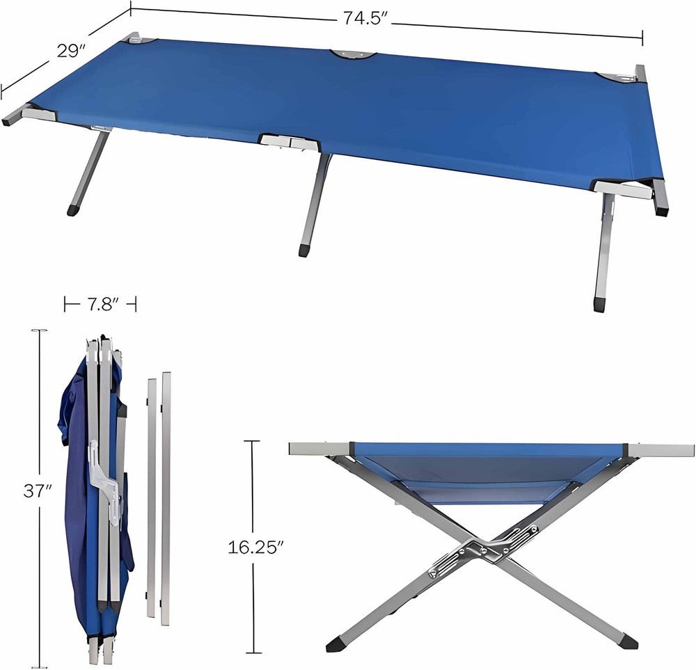 Portable Folding Camping Cot with Carrying Bag Army (Blue)