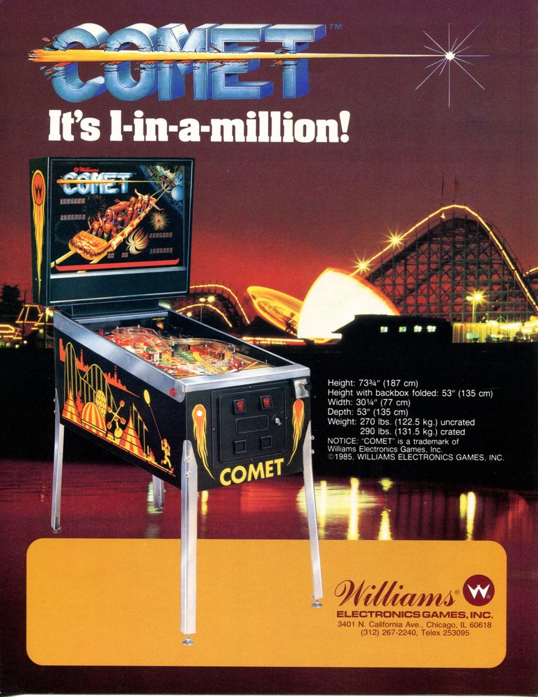 Comet Williams Pinball Flyer / Brochure/ Ad Mint