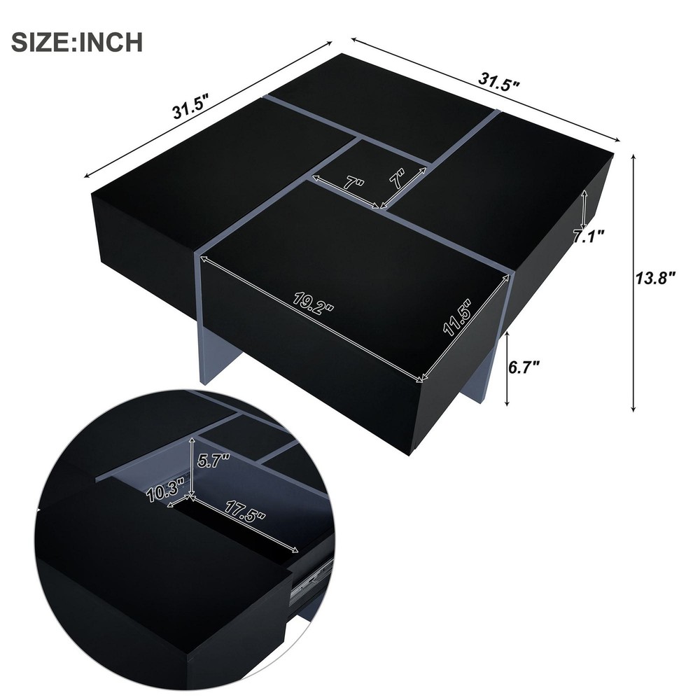 Vinsetto Coffee Table with 4 Hidden Storage Compartments