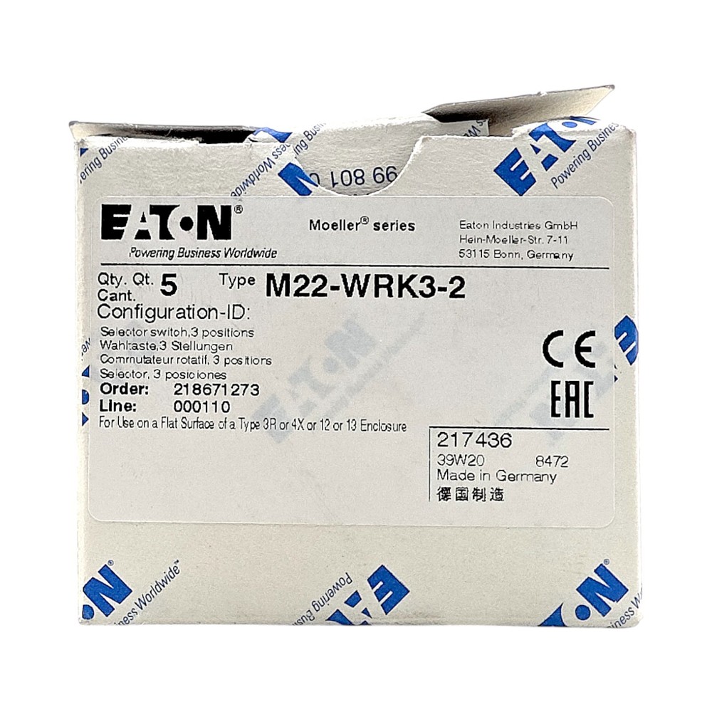 EATON M22-WRK3-2 217436 SELECTOR SWITCH
