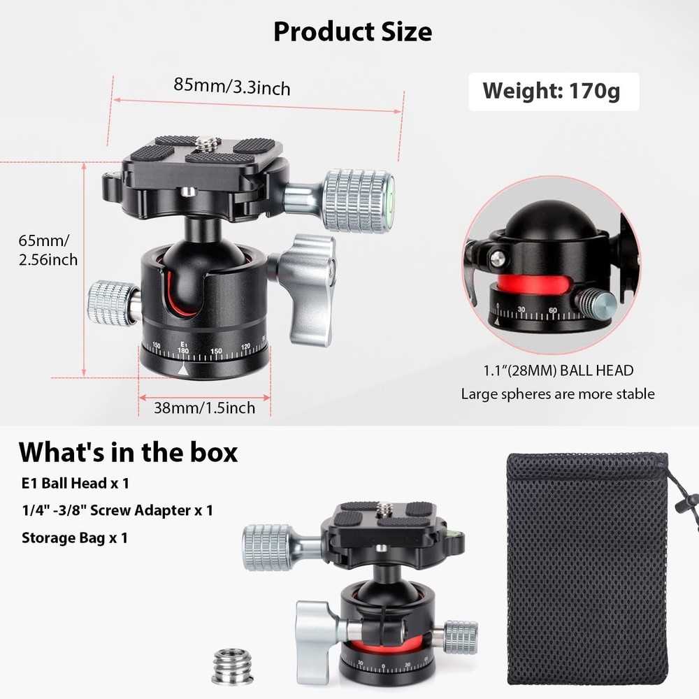 Fooletu 360° Panoramic Ball Head + Quick Release Plate for DSLR Camera Tripod