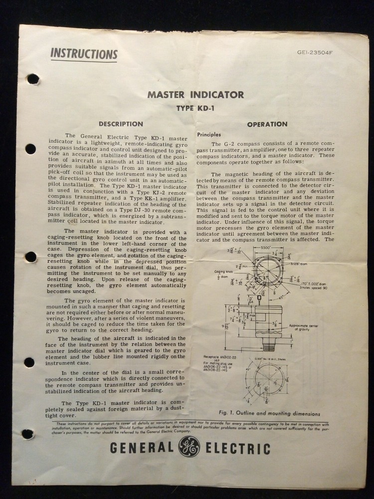 GE General Electric Master Indicator Type KD-1 Installation Instructions