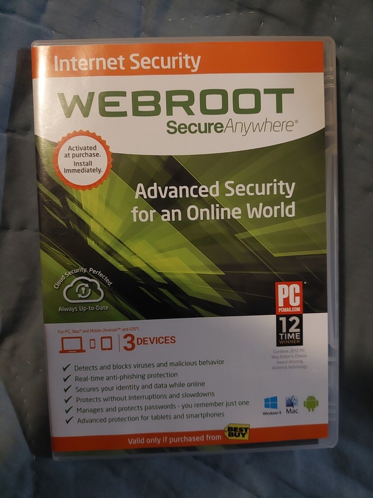 New NOS Webroot Secure Anywhere Internet Security 3 Devices for PC/MAC/Mobile