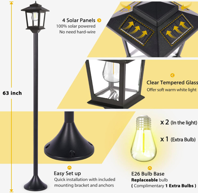 63Solar Lamp Post Lights 2Pack Outdoor Post Lights Waterproof Pole Lights Ou