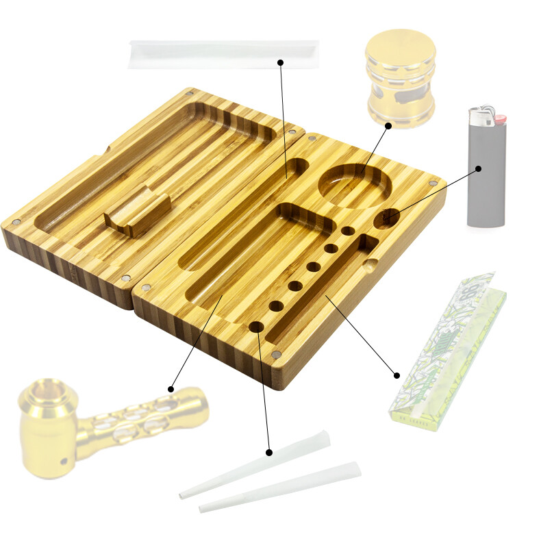 6 Pack 2 Part Ever Tech Backflip Rolling Tray - Bamboo Magnetic Stripped