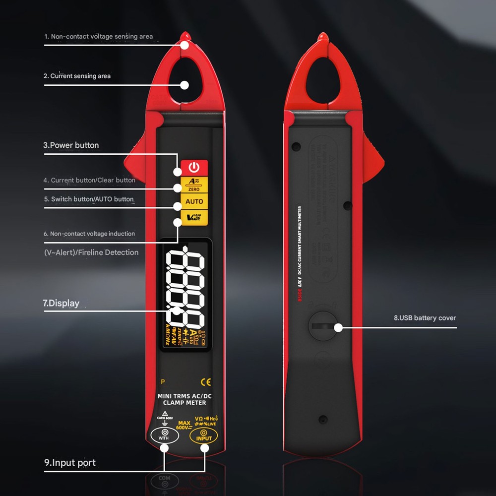 BSIDE UX1 Mini Clamp Meter Digital AC DC Current Voltage Temperature Multimeter