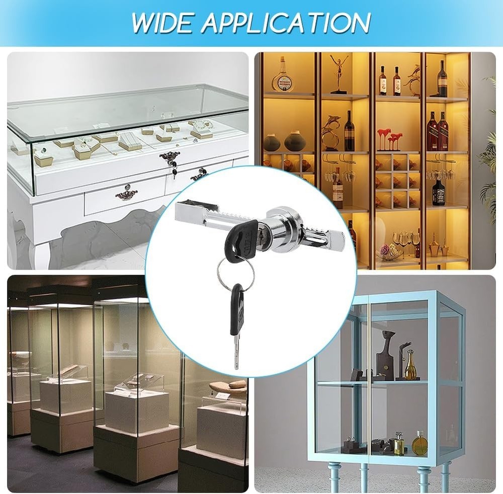3 pcs Sliding Glass Door Lock Display Case with Key, Security Silver