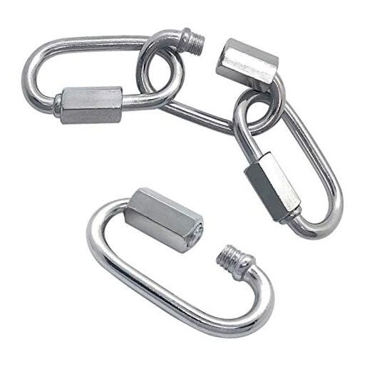 16PCS 5mm Chain Connector Oval Locking Carabiner Clip Threaded Quick Link
