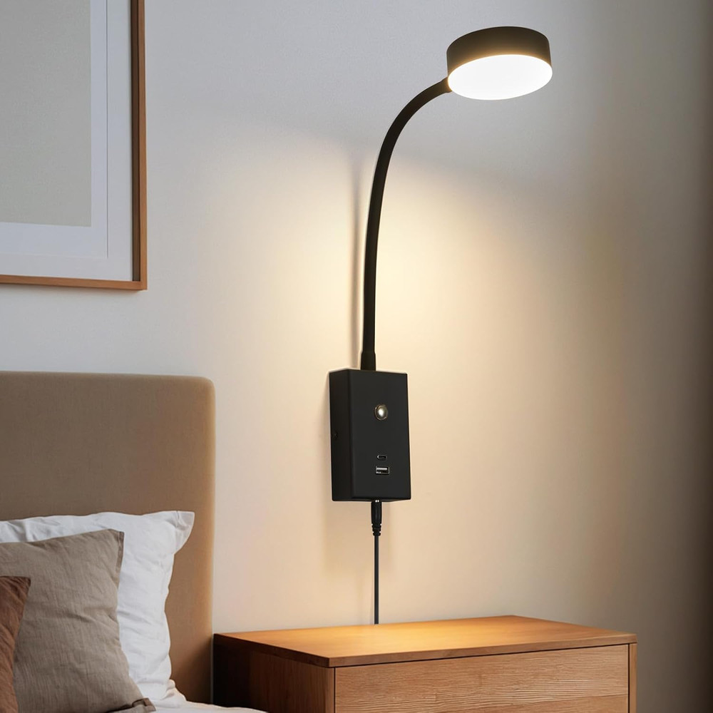 LED Wall Mounted Reading Light For Bed Flexible Gooseneck Book Light For 1 Pack