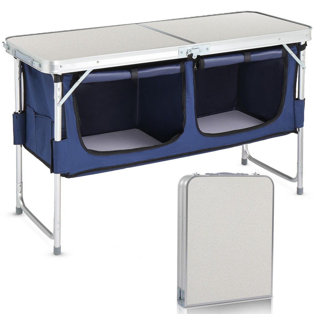 Folding Camping Kitchen Table W/Storage Lightweight BBQ Table Portable
