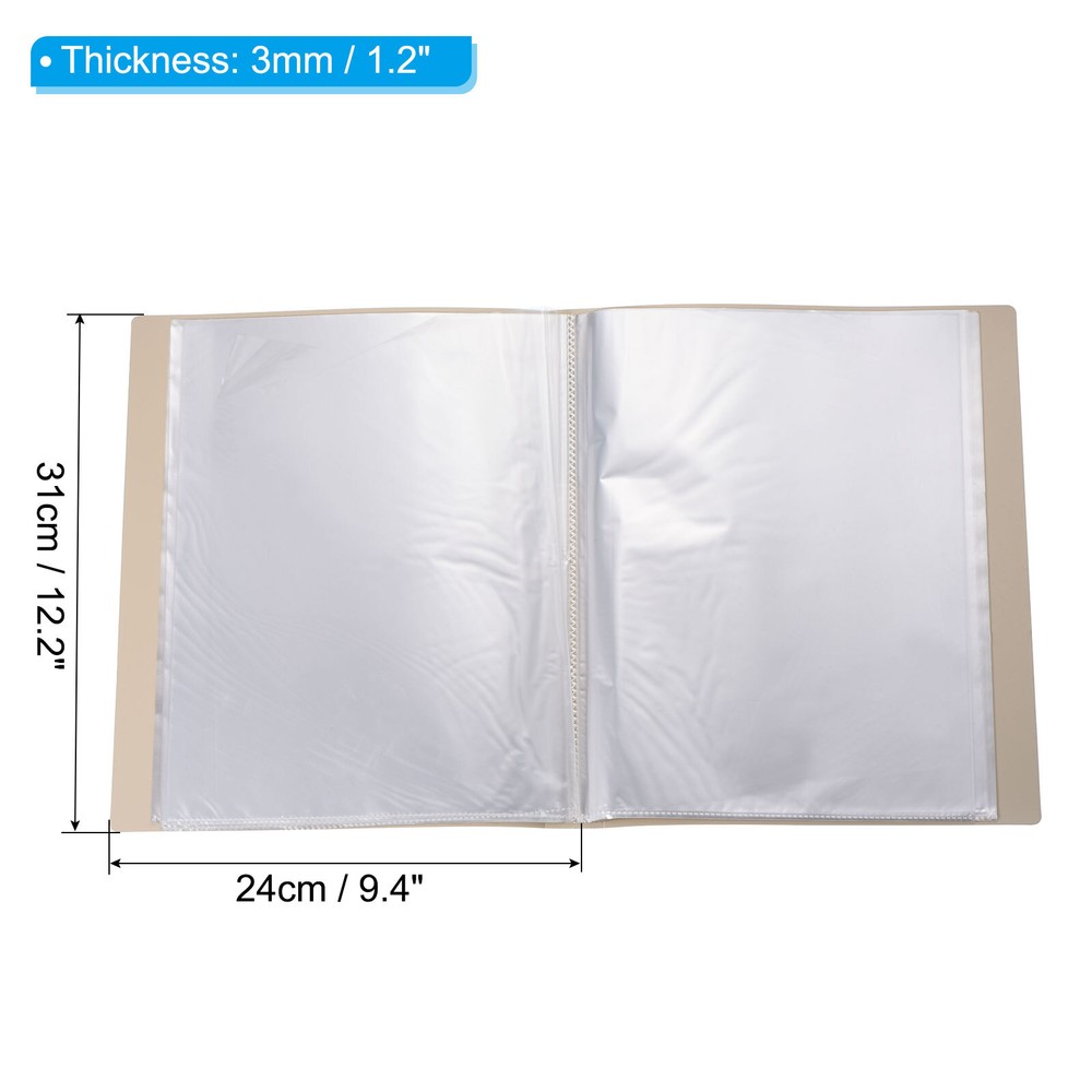 9x12" Binders with Plastic Sleeve, PP 60 Pocket File Protector, Beige