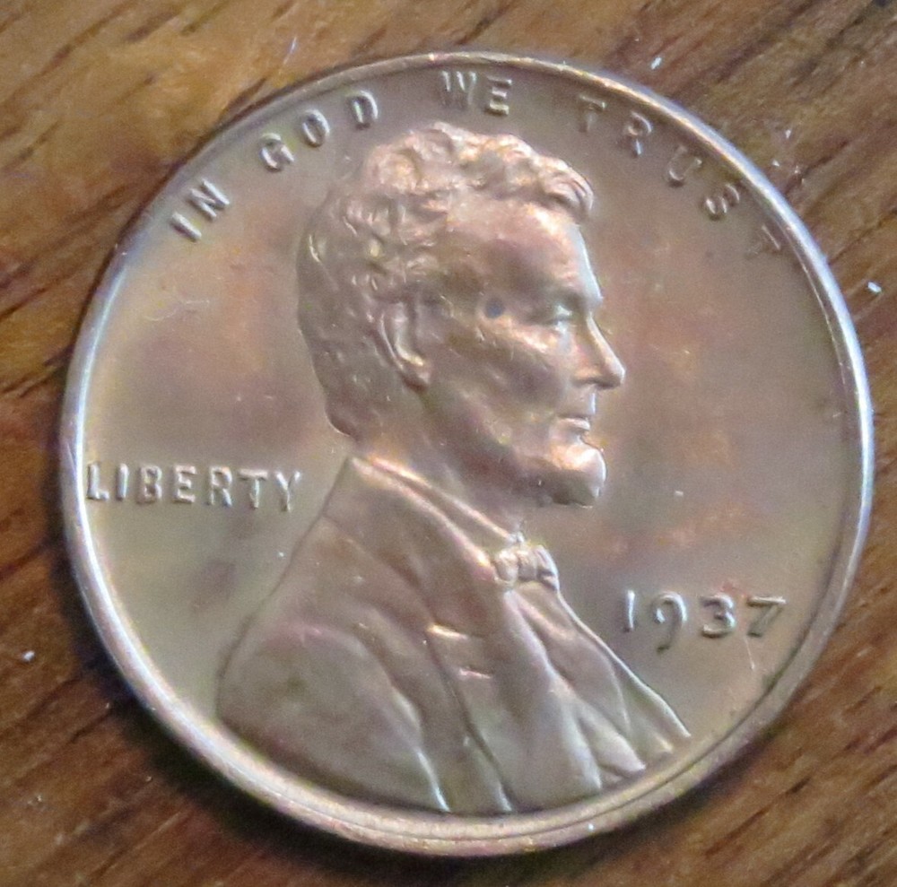 1937 1C RD Lincoln Cent - UNC