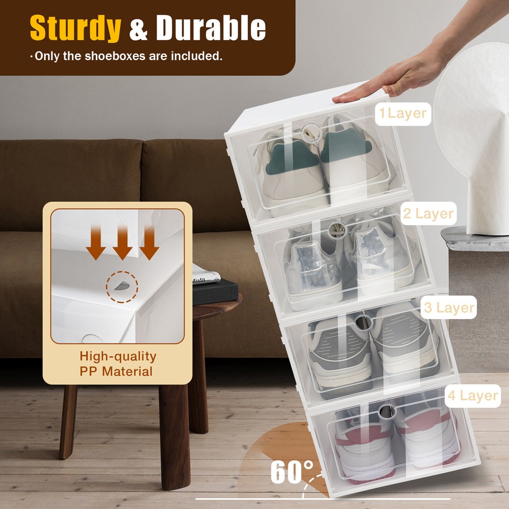 24 Pack Shoe Organizer Stackable Foldable Shoe Rack Clear Plastic Box Container