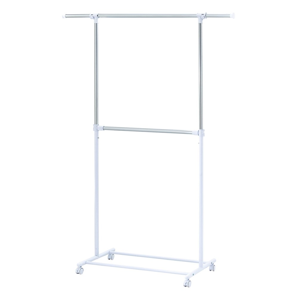 2-Shelf Garment Drying Clothes Rack - Adjustable Height, Locking Wheels, Metal