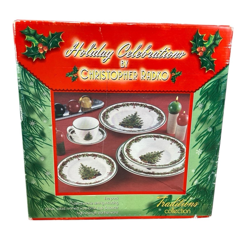 NIB Christopher Radko Holiday Celebrations 5-Piece Setting Dinnerware Christmas