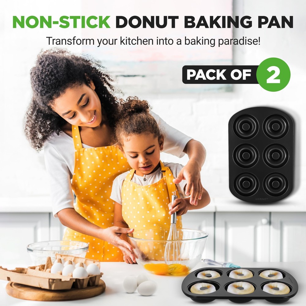 NutriChef Nonstick Donut Pans for Baking (6 Doughnut Molds) - 2 Pack