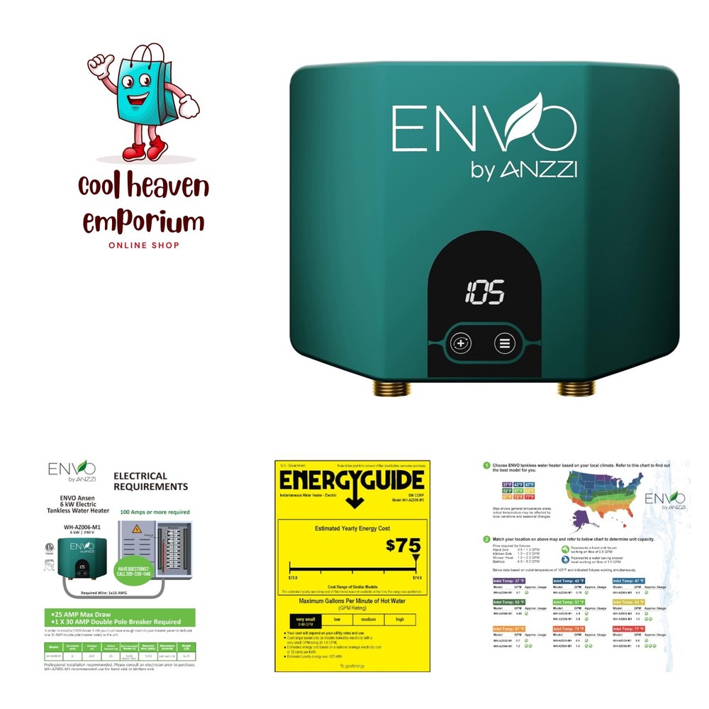 Envo 6 kW Electric Tankless Water Heater - Compact Efficient Hot Water Solution