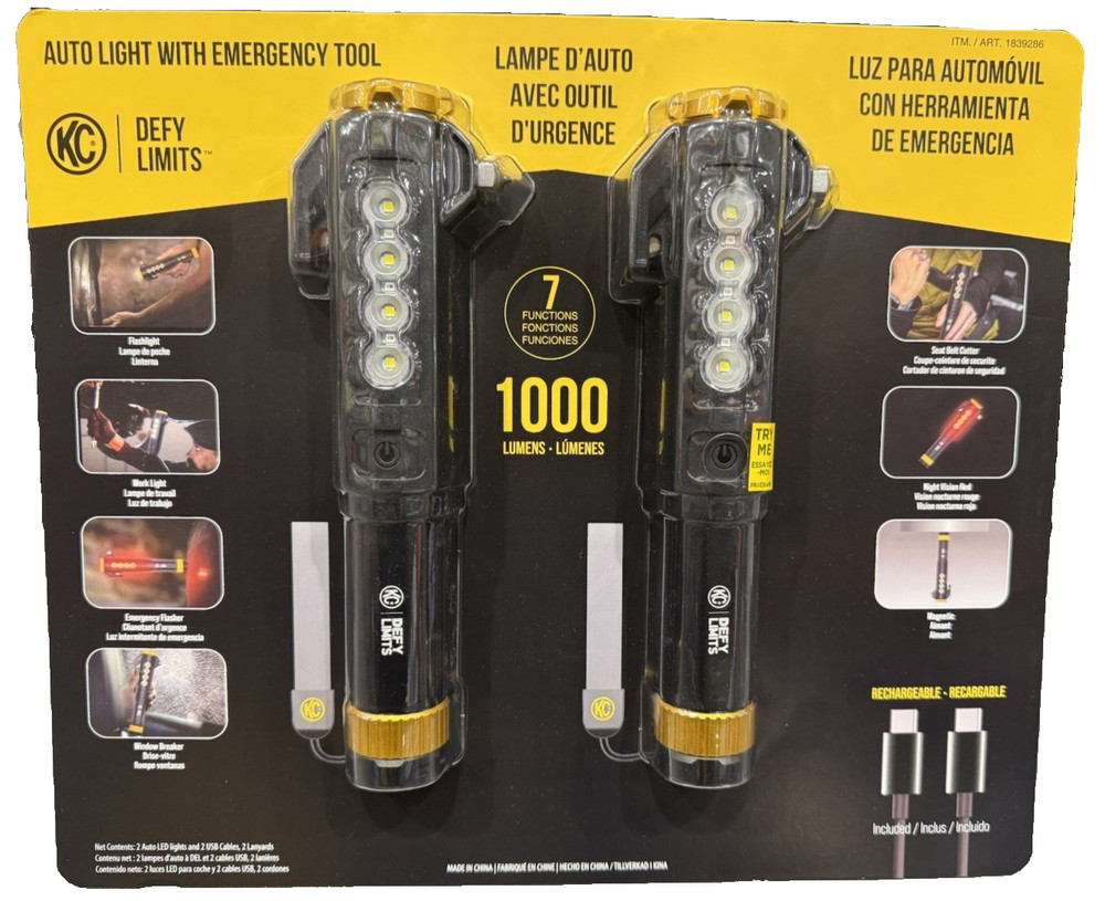 KC AutoLight 2 Pack 1000LM Emergency Flashlight Tool Magnetic Base Rechargeable