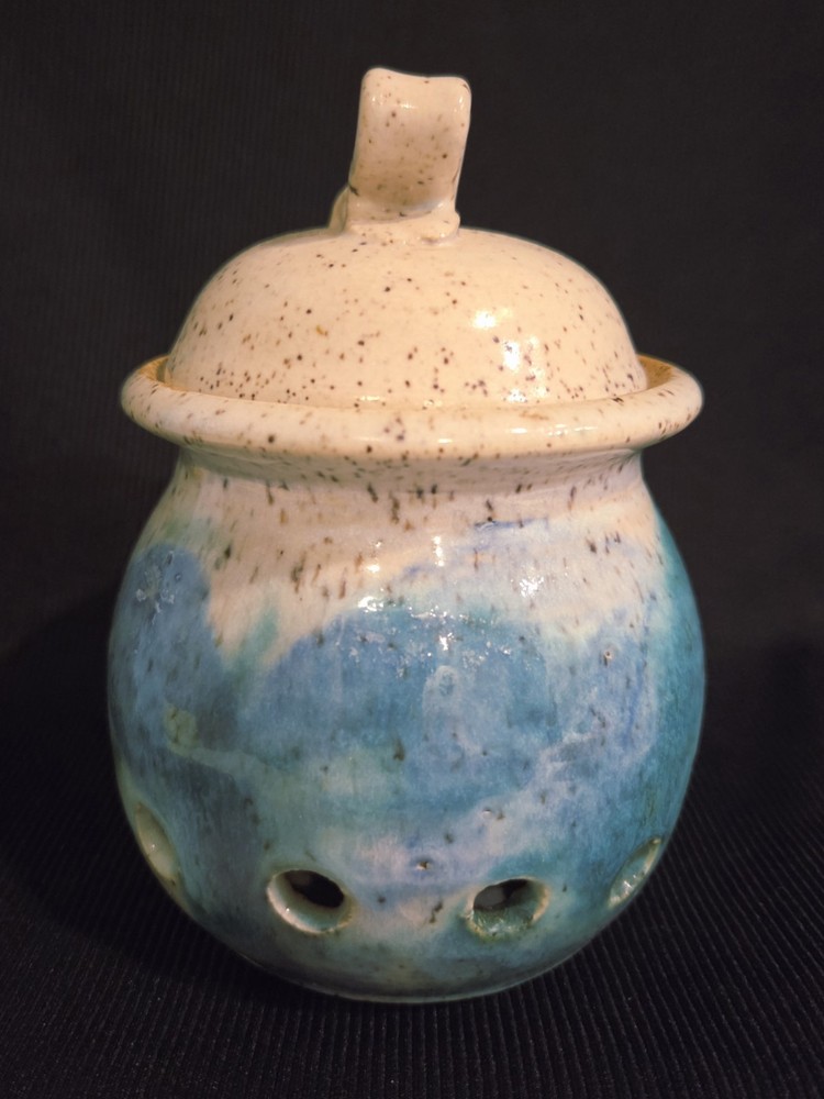 Hand Crafted Studio Art Pottery Lidded Garlic Cellar Keeper Jar Signed