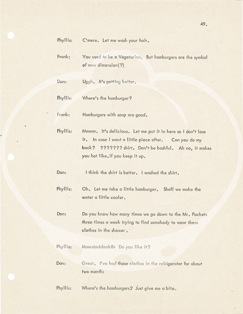 Frank Zappa UNCLE MEAT Original dialogue transcript for the unfinished #152527