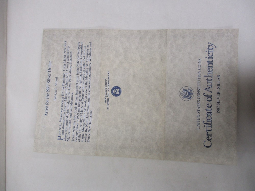 EMPTY BOX For 1987 Constitution Proof Silver Dollar Coin