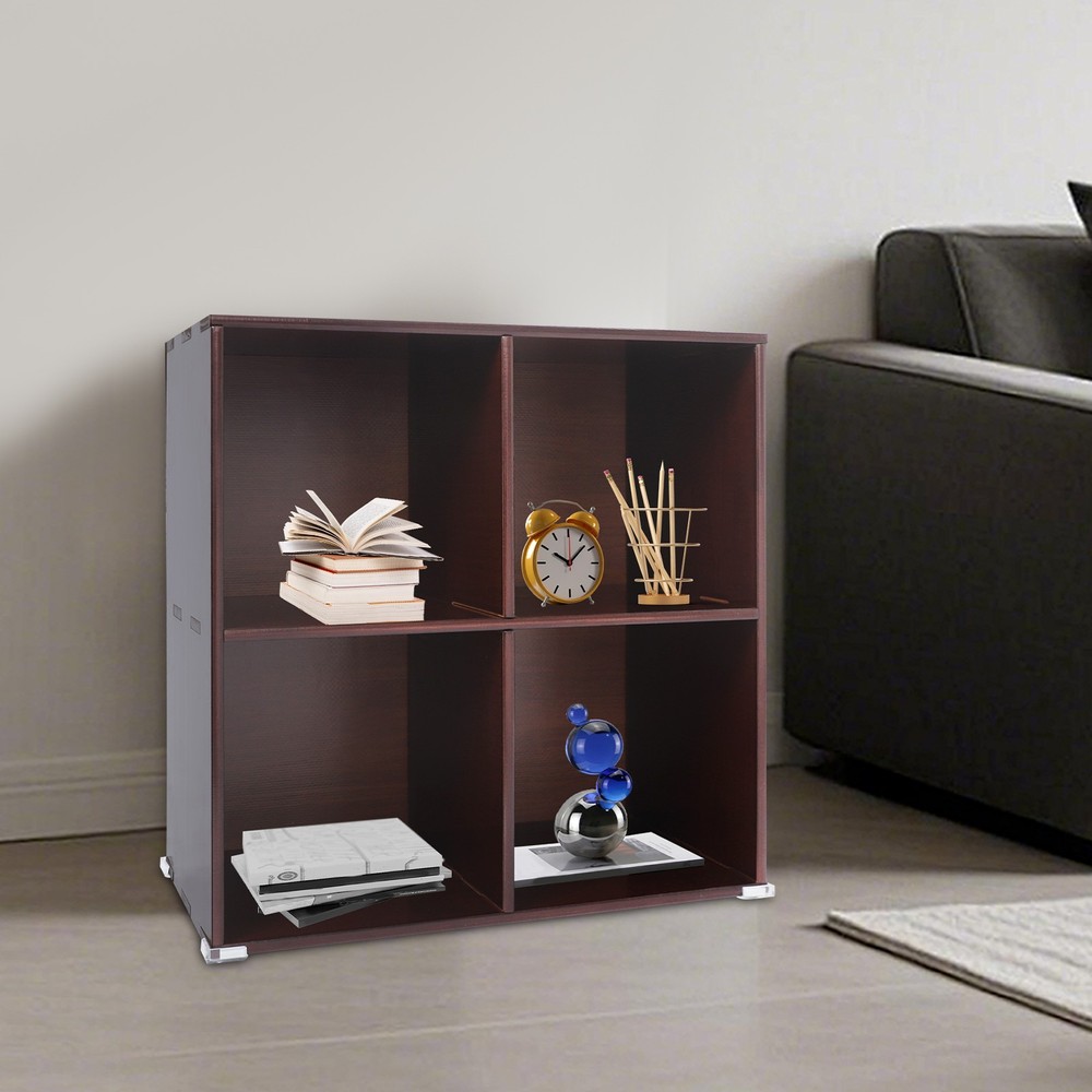 Solid Wood Bookshelf with Compartments Floor-Standing Solid Wood Cube Bookcase