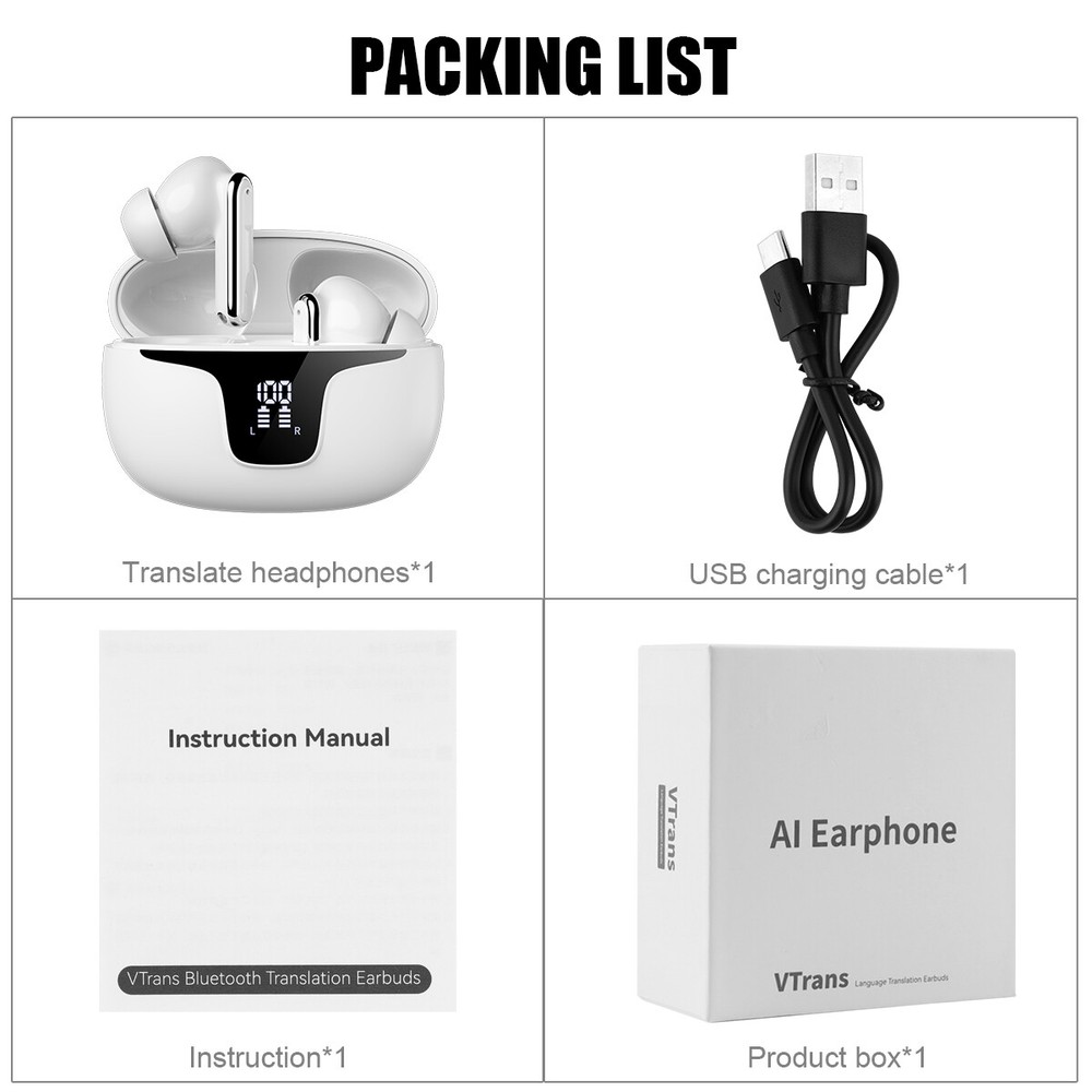 150 Language Translator Earbuds Wireless Bluetooth Two Way Translating Device