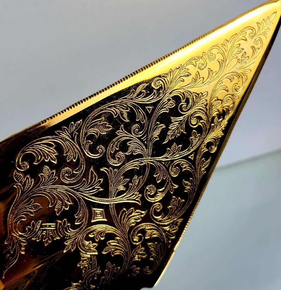 Italian Gold Carved Wedding Cake Server, Elegant Server Set, Hollowware, Scrolls