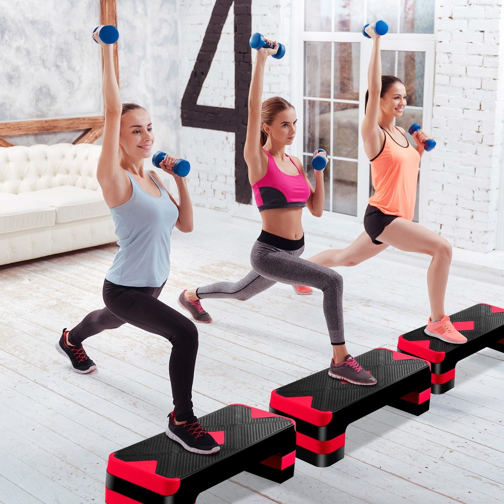 27" Aerobic SteperExercise Non-Slip Surface Platform Stepper Adjustable Red