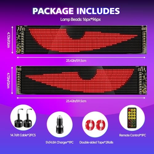 LED Sign for Car 2PCS - 23''x5'' Devil's Eyes Light for Windshield, 5V USB