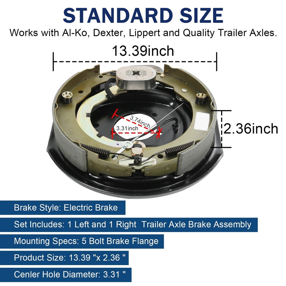 Four 12" X 2" Electric Trailer Brake Assembly for 7000 Lbs Trailer Axles LH & RH