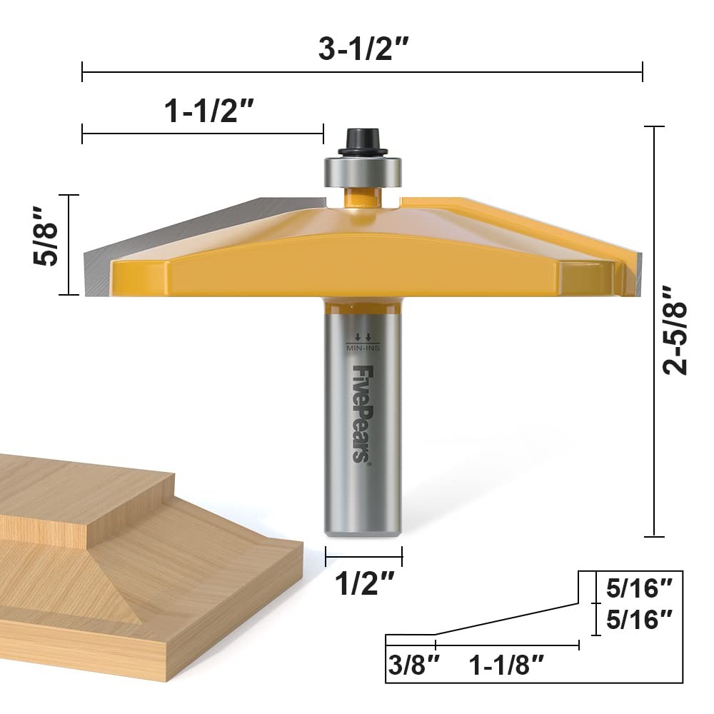 FivePears Bevel Raised Panel Router Bit - 3-1/2" Diameter - 1/2" Shank