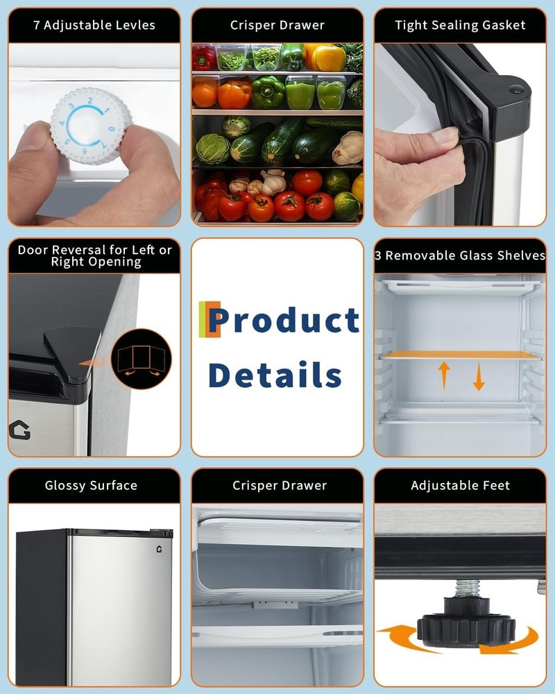 4.5 Cu.ft Mini Fridge with Freezer, Low Noise 38dB & Energy-Efficient Compa...