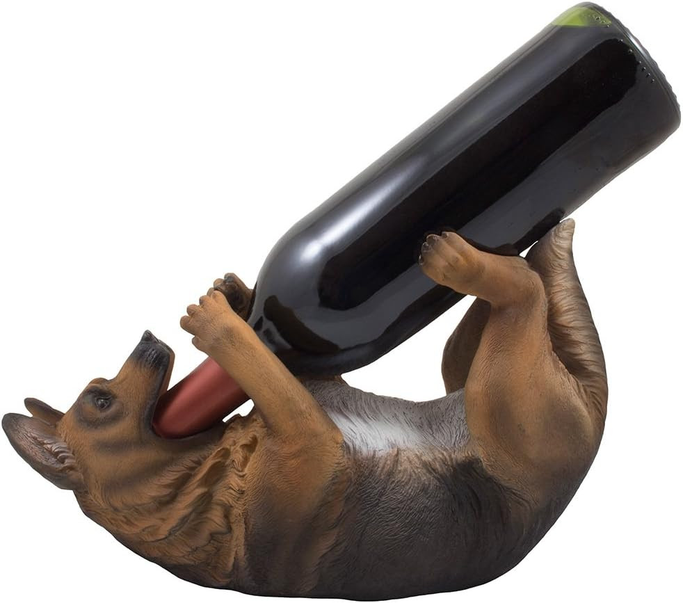 Drinking German Shepherd Dog Wine Bottle Holder Decorative Display Stand Statue