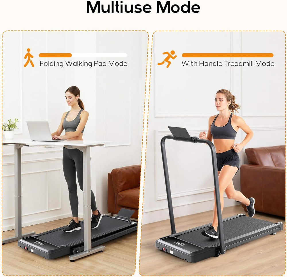 Walking Pad under Desk Treadmill with Foldable Handle Bar, Portable Compact Elec