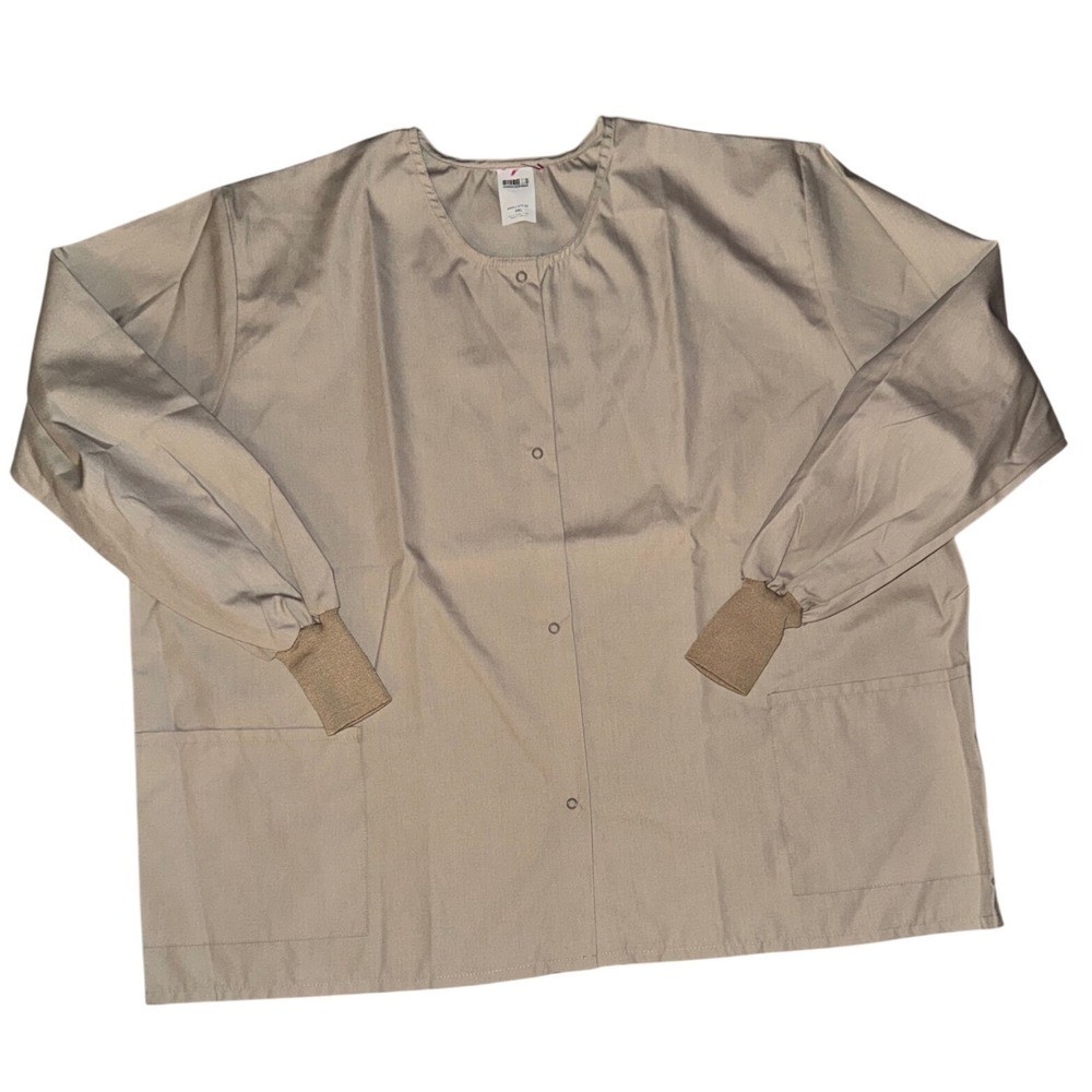 Lab Coat Jacket Beige Snap Front Pockets Long Sleeve Size 3XL